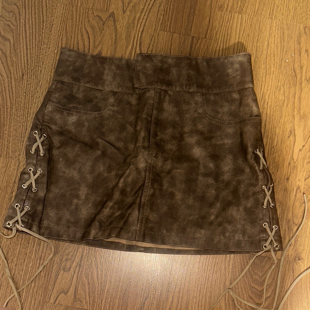 Princess Polly Ceejay Women's Brown Lace-Up Faux leather Mini Skirt